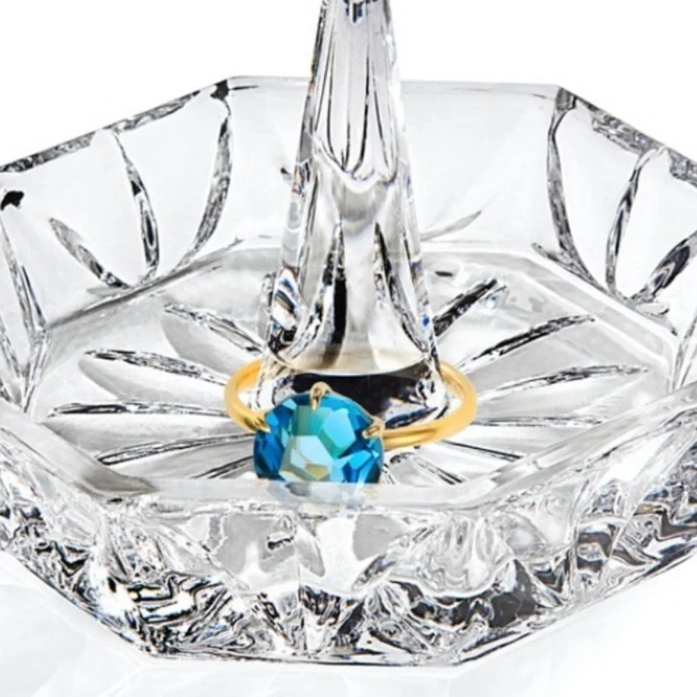 Crystal Ring Holder Brilliant Hand-Cut Pattern Octagon Studio Crystal Faceted
